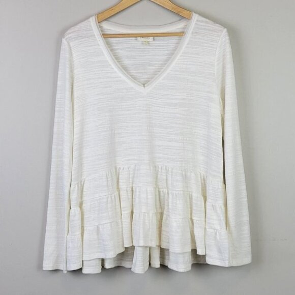 𝅺deletta Anthropologie Thea Peplum Tierd Ruffle Long Sleeve Top Ivory XS - Picture 12 of 12